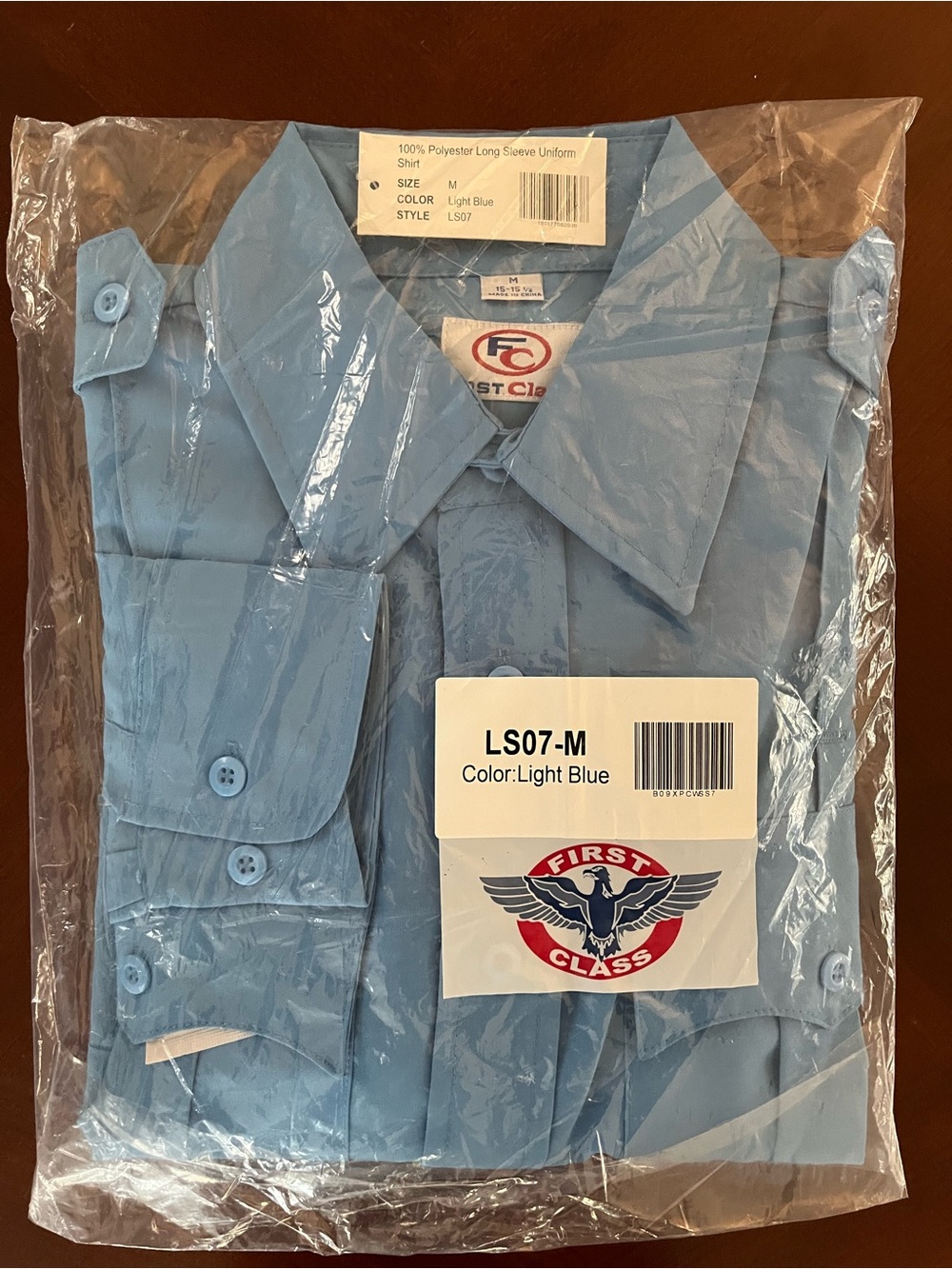 NWT- First Class Light Blue Long Sleeve Uniform Shirt- Medium (package of 5)